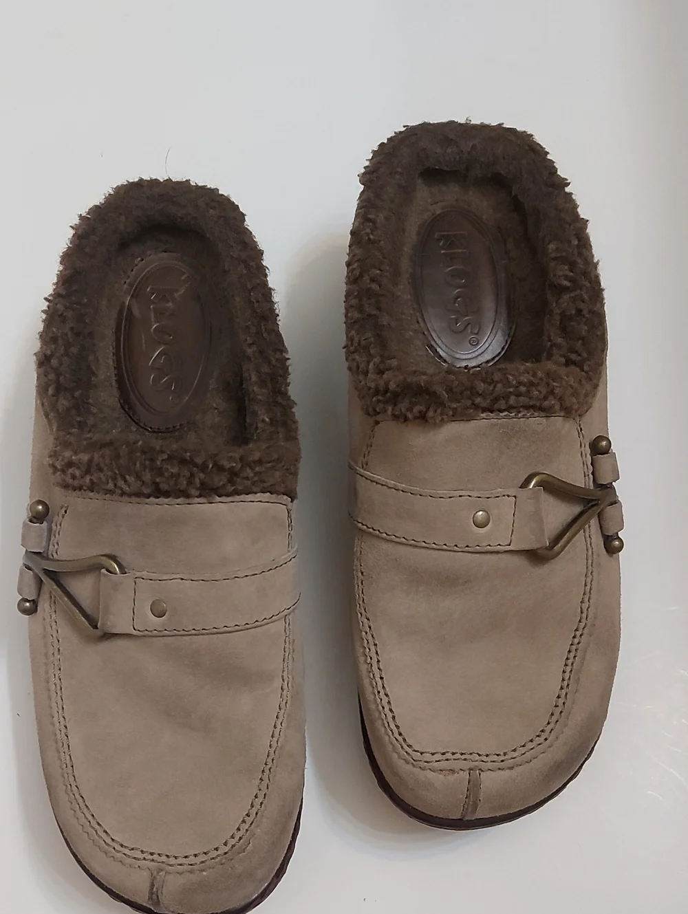 Klogs Women Beige Suede Shearling-Lined Slip-On Loafers